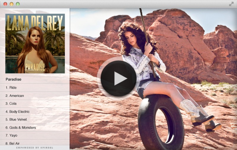 Spindal music player full-screen