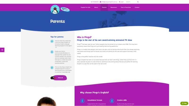Pingu's English page design - parents